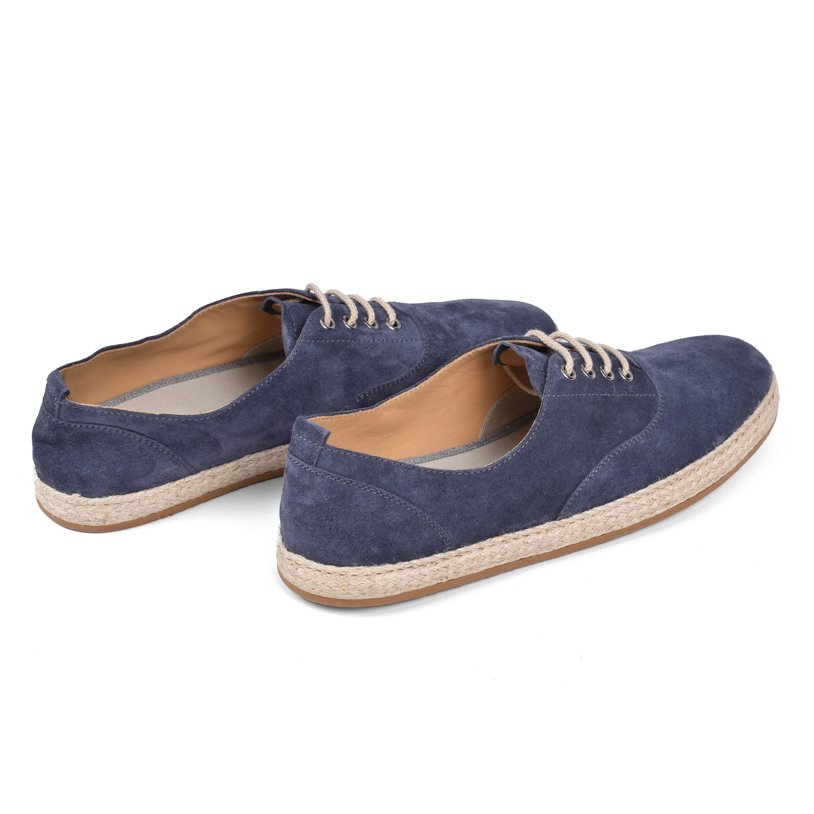 BRUNELLO CUCINELLI MEN'S DENIM BLUE SUEDE LACE UP ESPADRILLE SHOE - Image 3