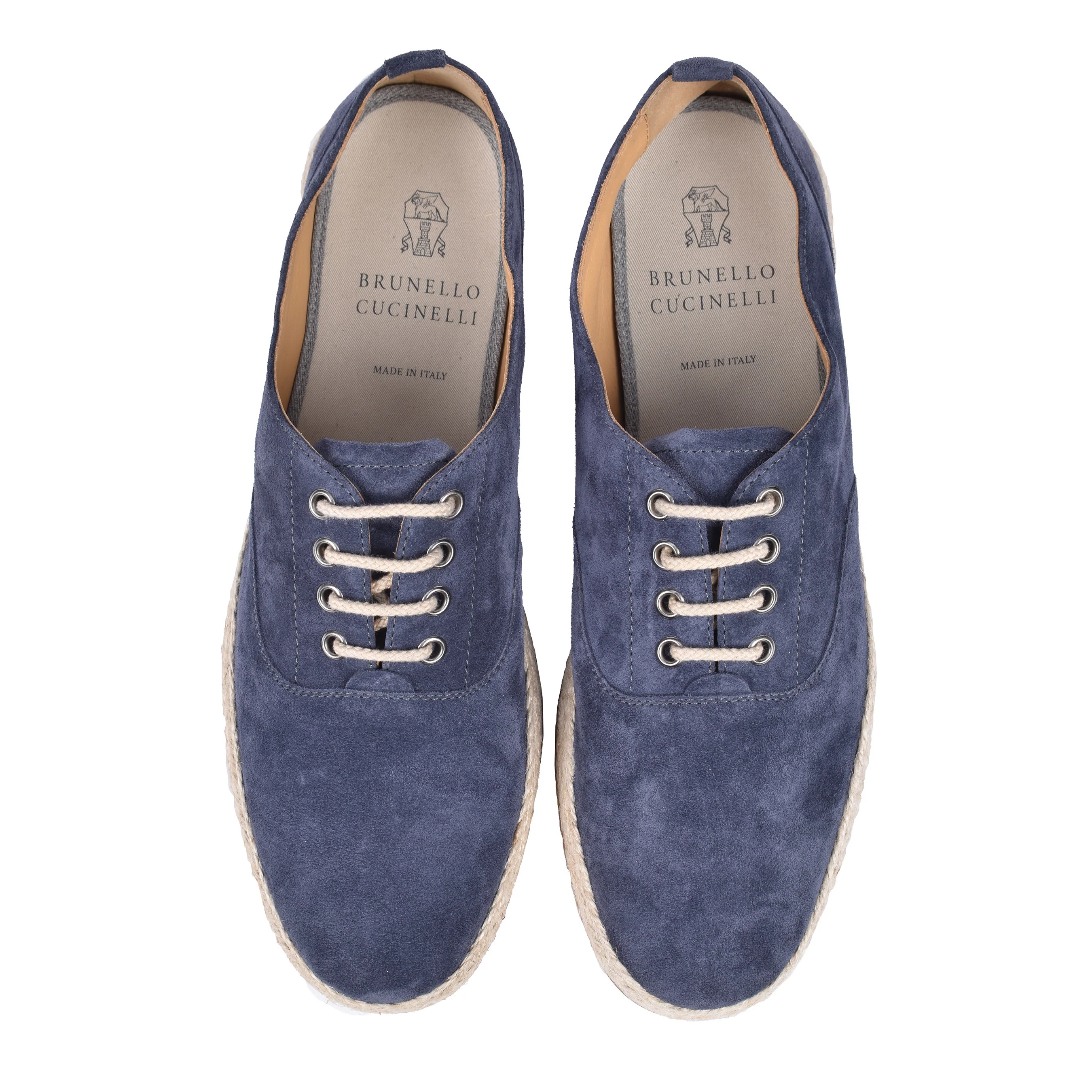BRUNELLO CUCINELLI MEN'S DENIM BLUE SUEDE LACE UP ESPADRILLE SHOE - Image 4