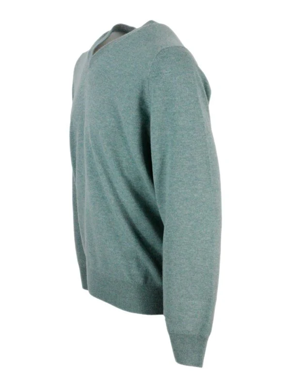 BRUNELLO CUCINELLI MEN'S DENIM CASHMERE V-NECK SWEATER - Image 2