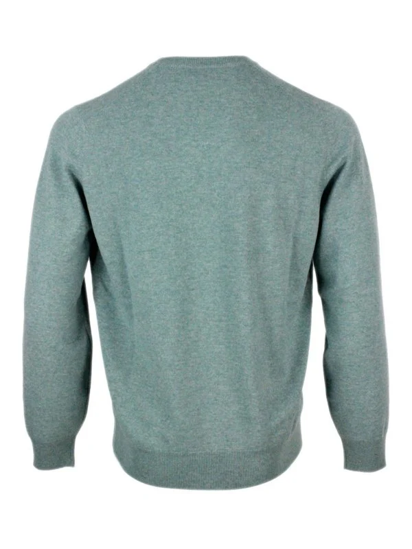 BRUNELLO CUCINELLI MEN'S DENIM CASHMERE V-NECK SWEATER - Image 3