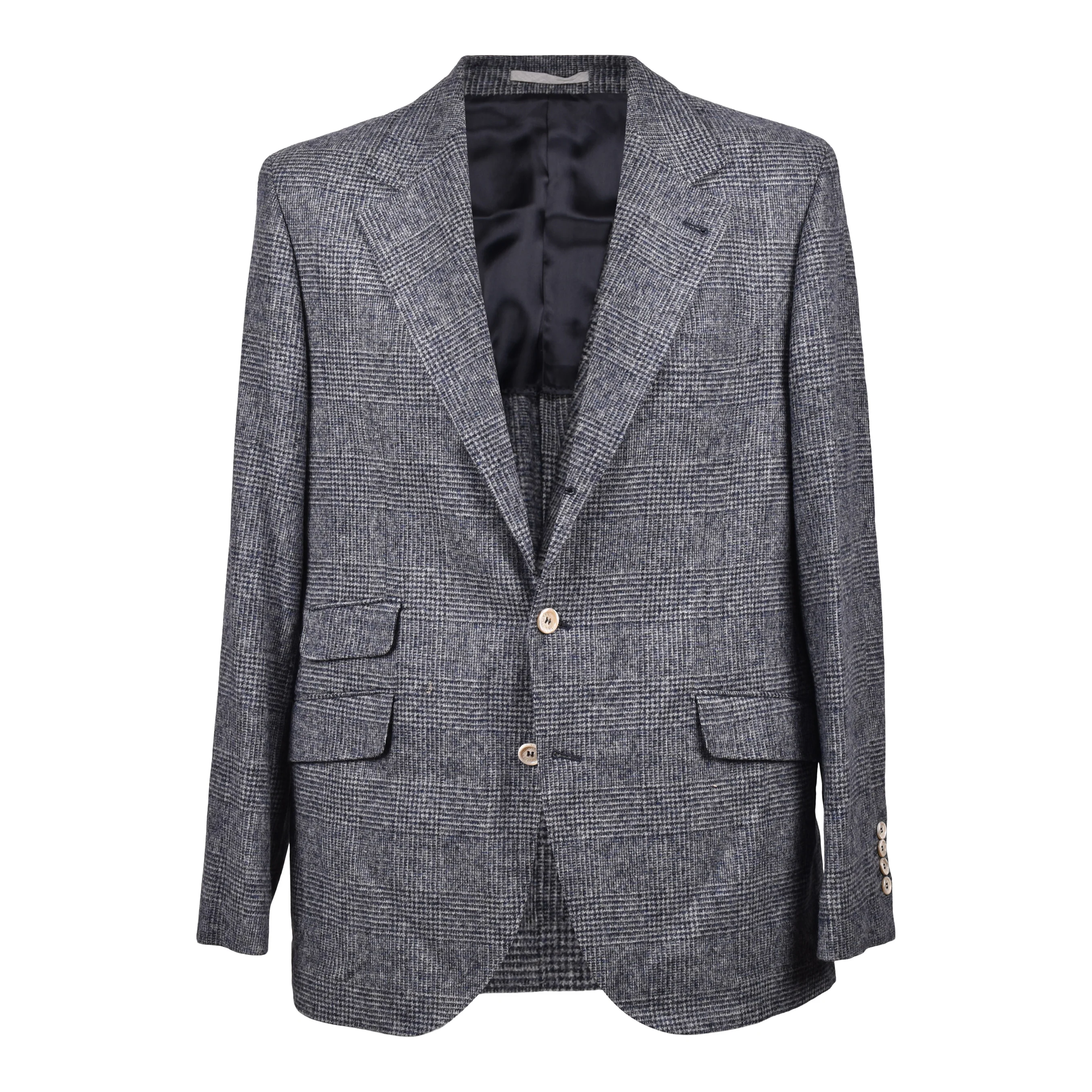 BRUNELLO CUCINELLI MEN'S DENIM CHECK WOOL BLEND SUIT
