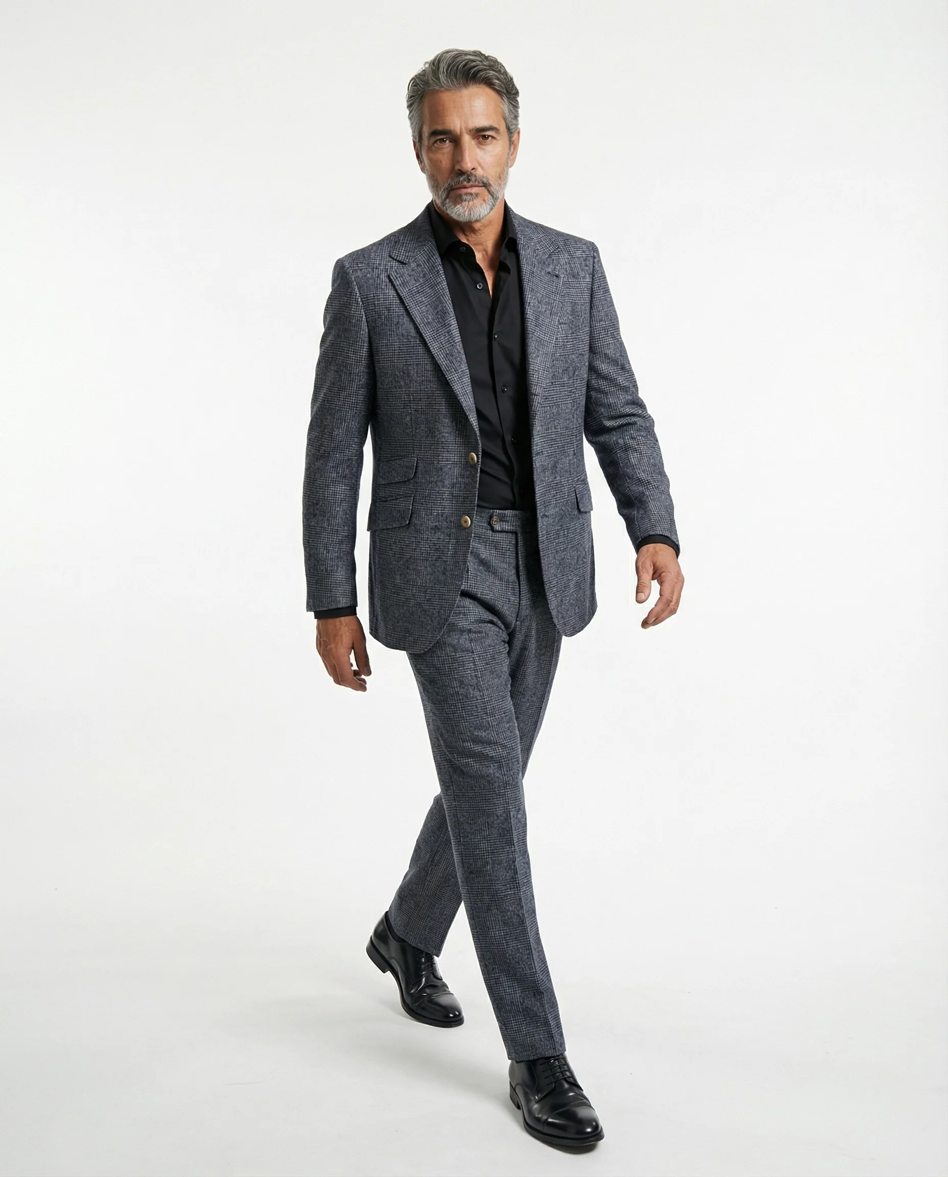 BRUNELLO CUCINELLI MEN'S DENIM CHECK WOOL BLEND SUIT - Image 7