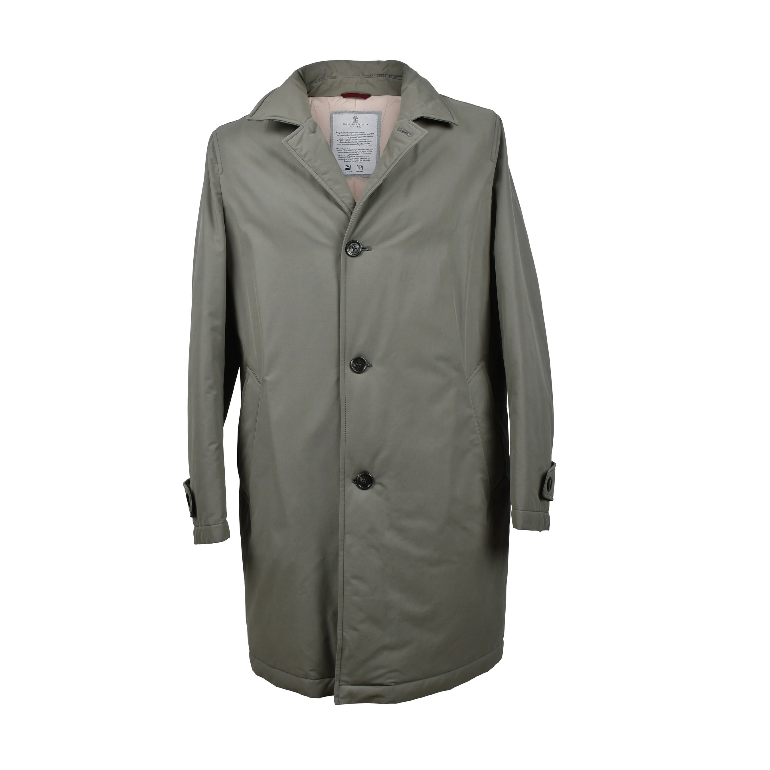 BRUNELLO CUCINELLI MEN'S KAKI DOWN-FILLED TRENCH COAT
