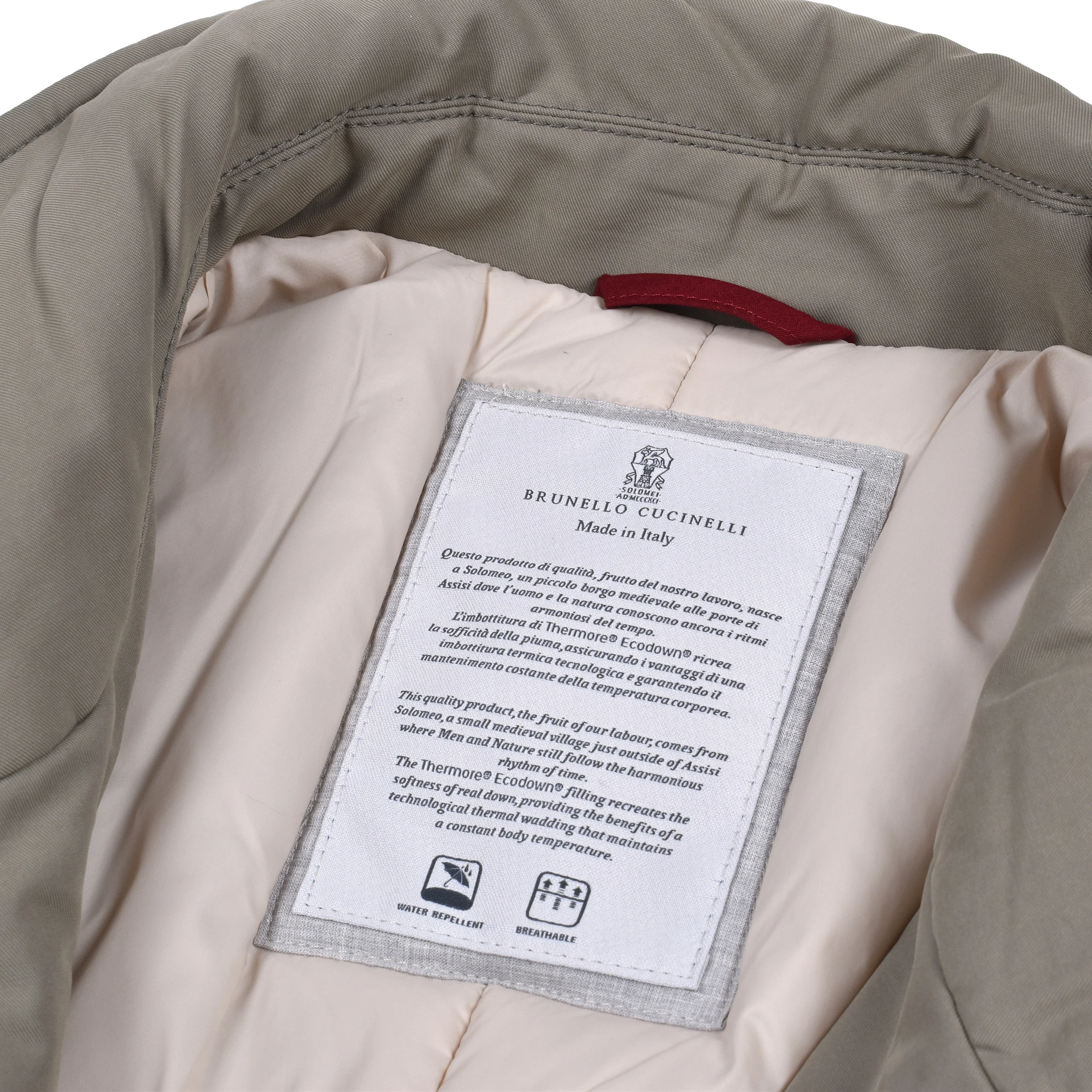 BRUNELLO CUCINELLI MEN'S KAKI DOWN-FILLED TRENCH COAT - Image 7