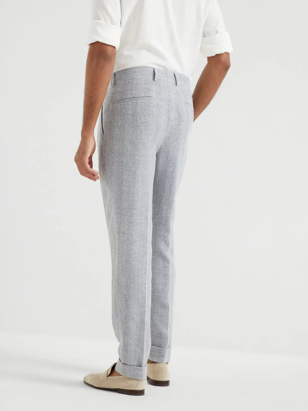 BRUNELLO CUCINELLI MEN'S DUST LINEN SILK WOOL TROUSERS - Image 4
