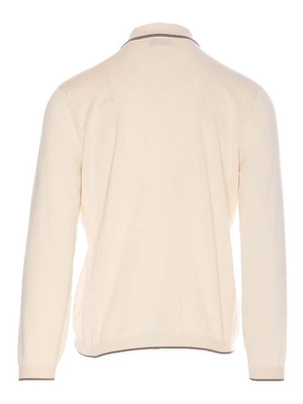 BRUNELLO CUCINELLI MEN'S ENGLISH WHITE BUTTON-UP KNIT SWEATER - Image 2
