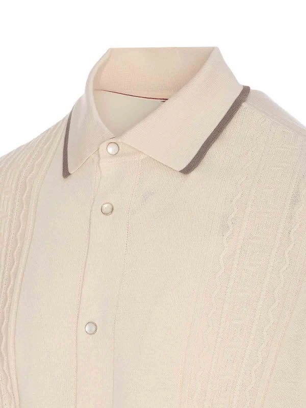 BRUNELLO CUCINELLI MEN'S ENGLISH WHITE BUTTON-UP KNIT SWEATER - Image 3