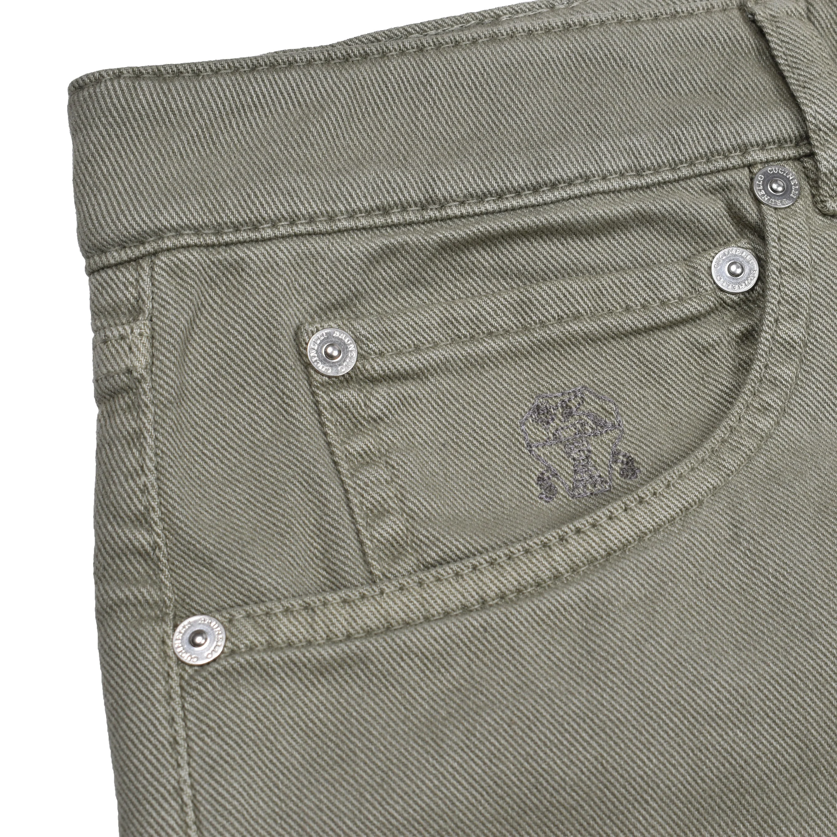 BRUNELLO CUCINELLI MEN'S SAGE FIVE-POCKET DENIM STYLE TROUSERS - Image 3