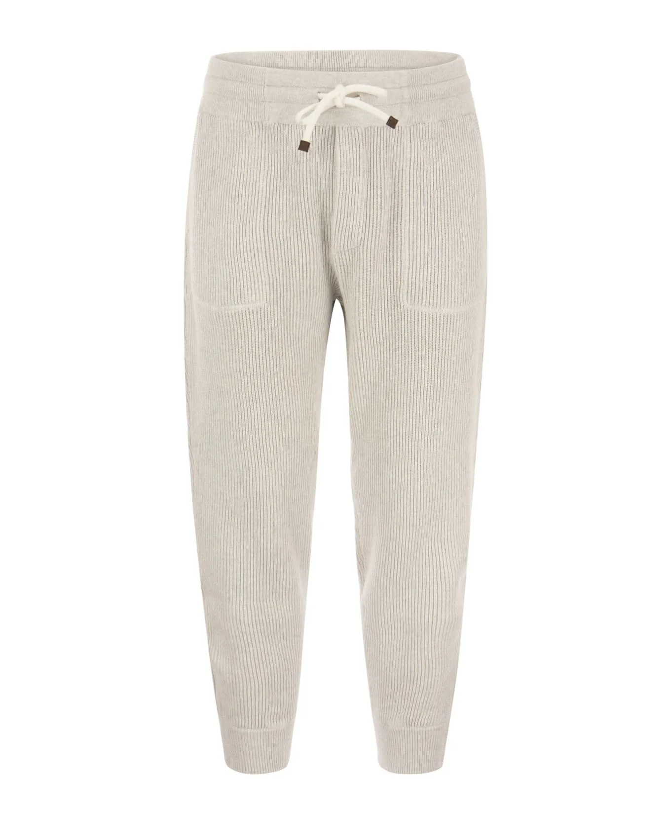 BRUNELLO CUCINELLI MEN'S FOG RIBBED KNIT TROUSERS