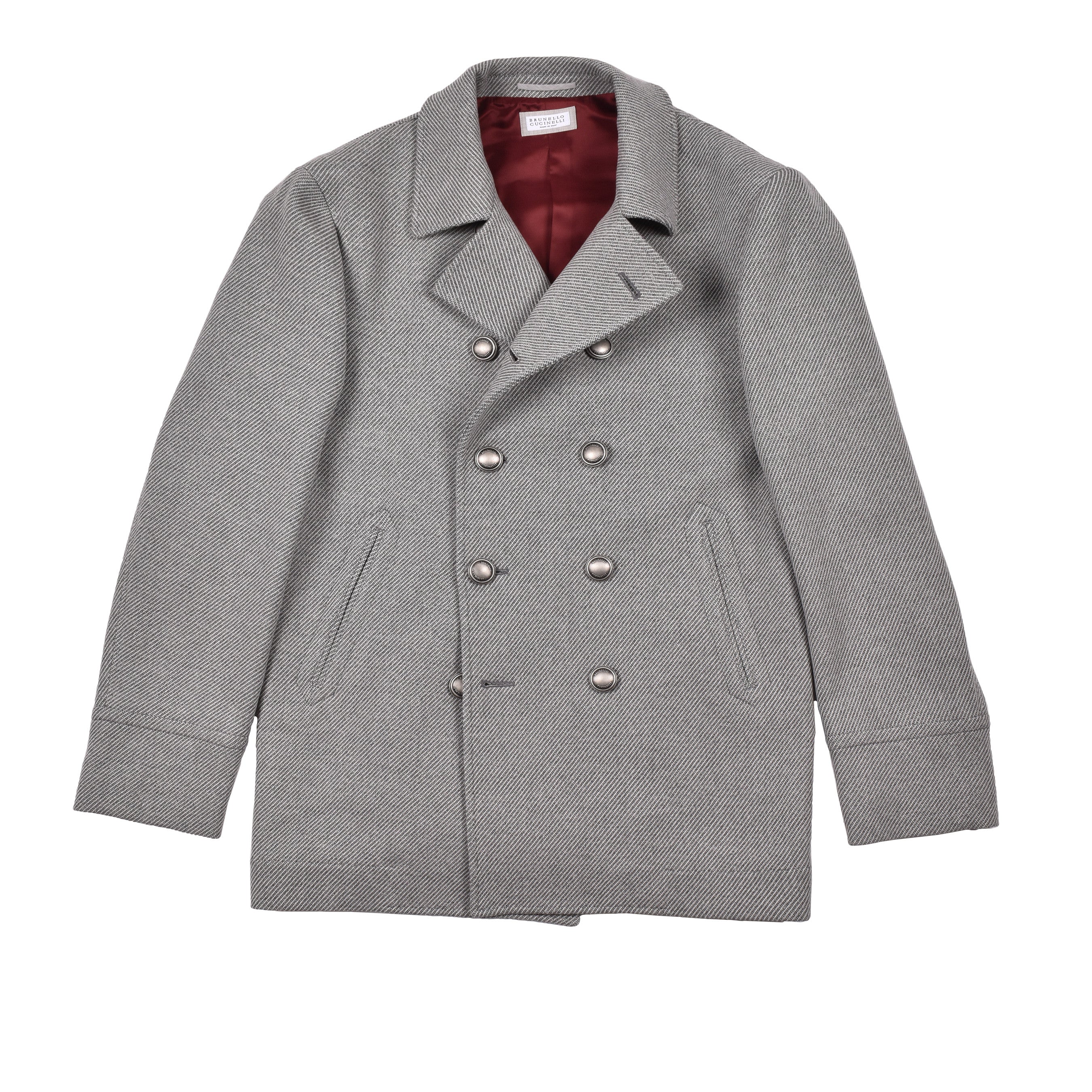 BRUNELLO CUCINELLI MEN'S GRAY CASHMERE BLEND PEA COAT - Image 4