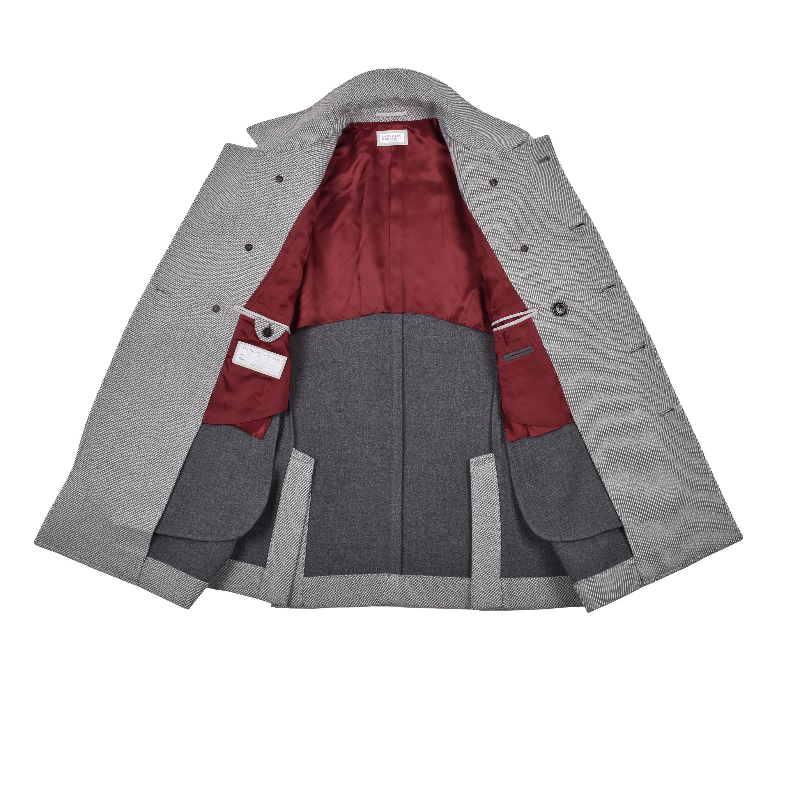 BRUNELLO CUCINELLI MEN'S GRAY CASHMERE BLEND PEA COAT - Image 5