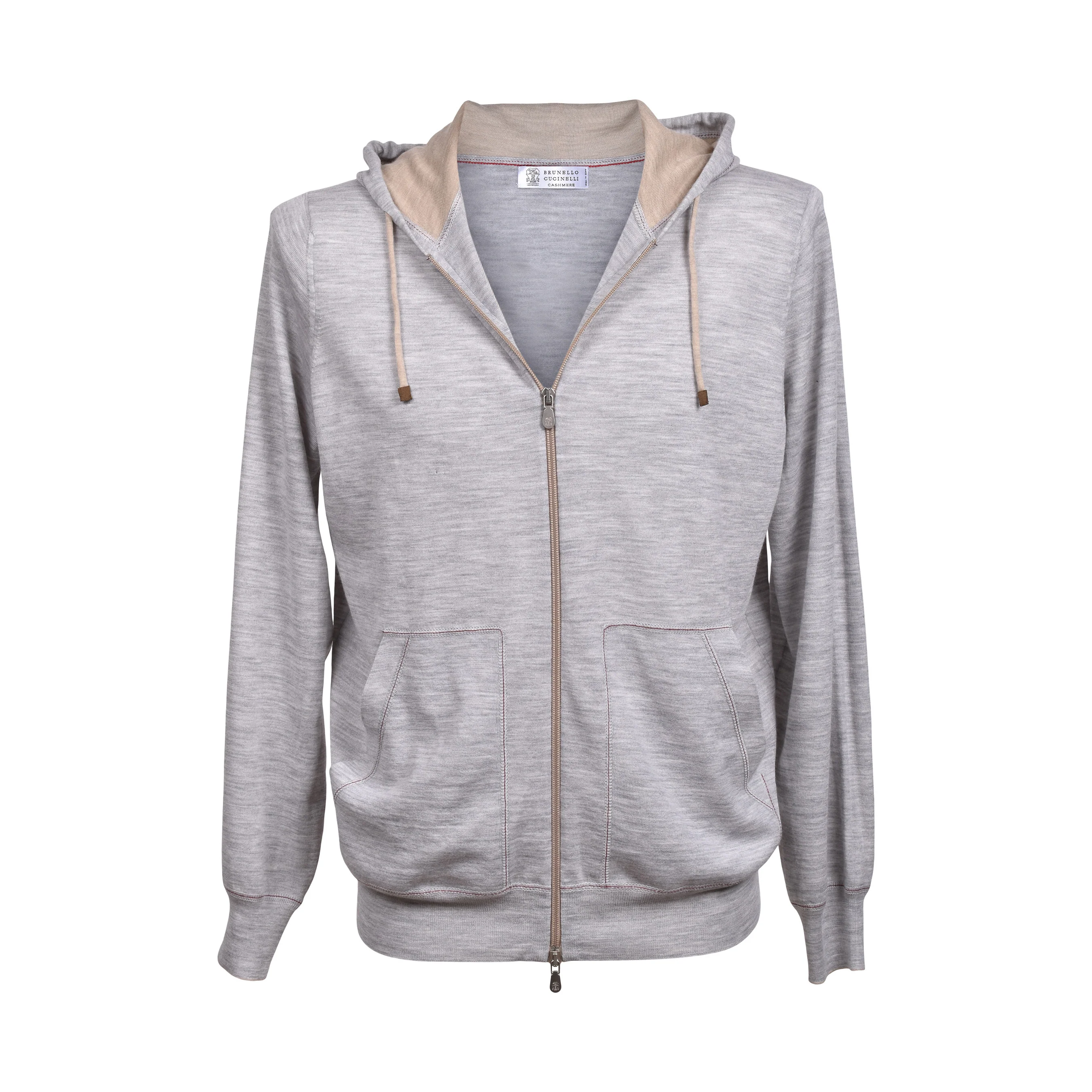 BRUNELLO CUCINELLI MEN'S GRAY CASHMERE BLEND ZIP UP CARDIGAN HOODIE SWEATER