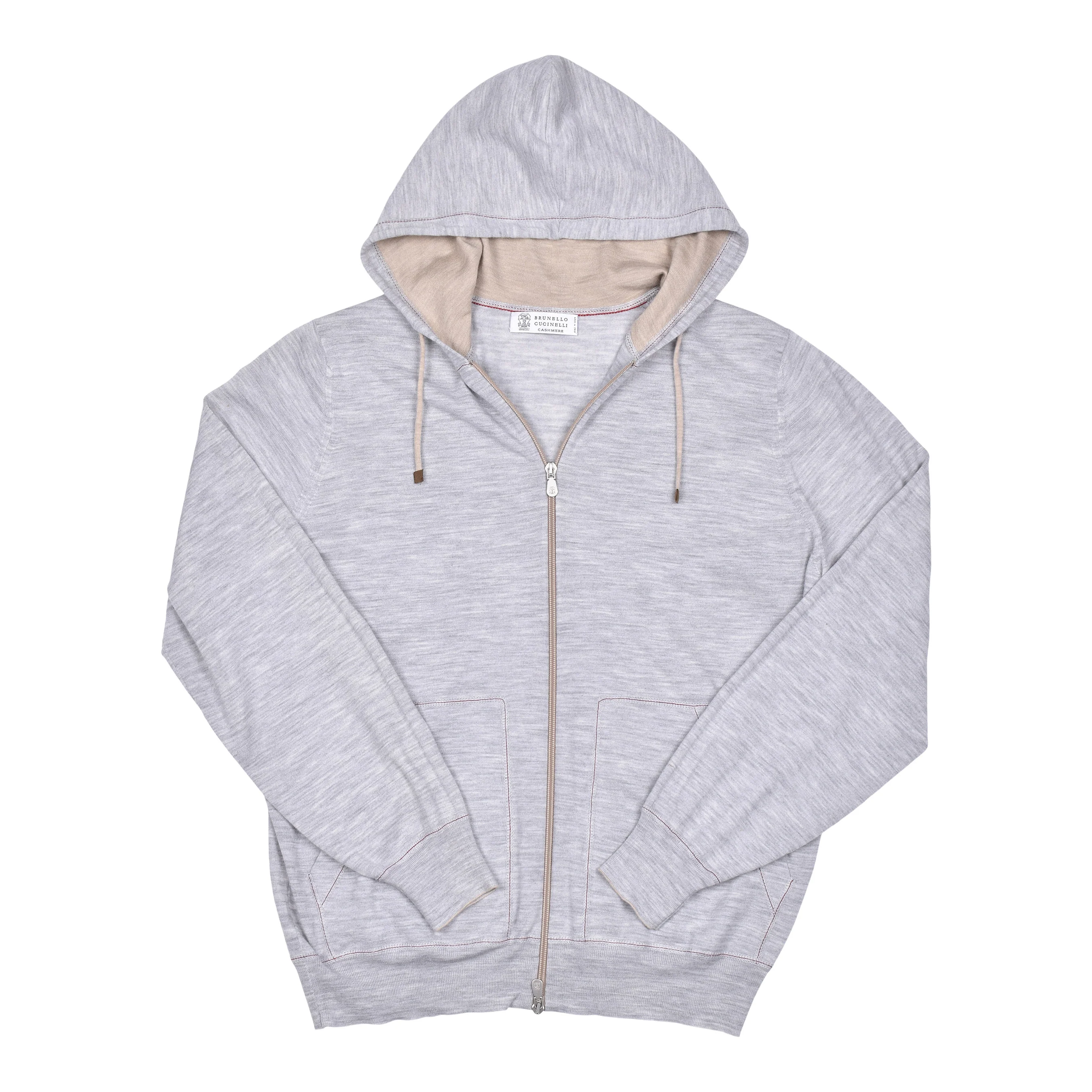BRUNELLO CUCINELLI MEN'S GRAY CASHMERE BLEND ZIP UP CARDIGAN HOODIE SWEATER - Image 3
