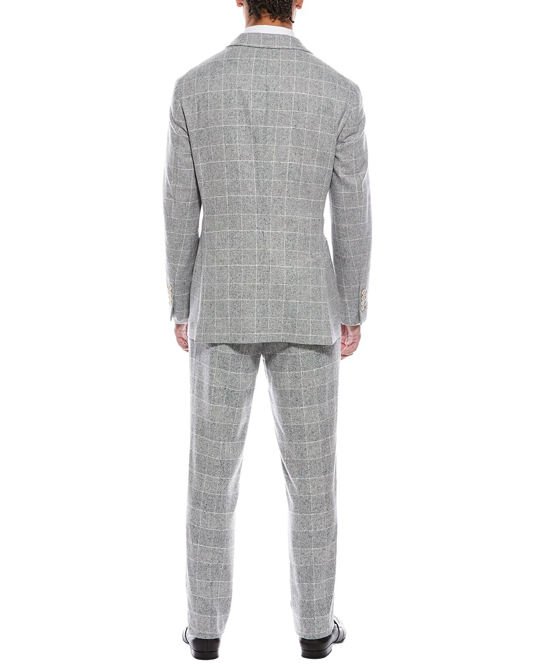BRUNELLO CUCINELLI MEN'S GRAY DOUBLE-BREASTED CHECKERED SUIT - Image 2