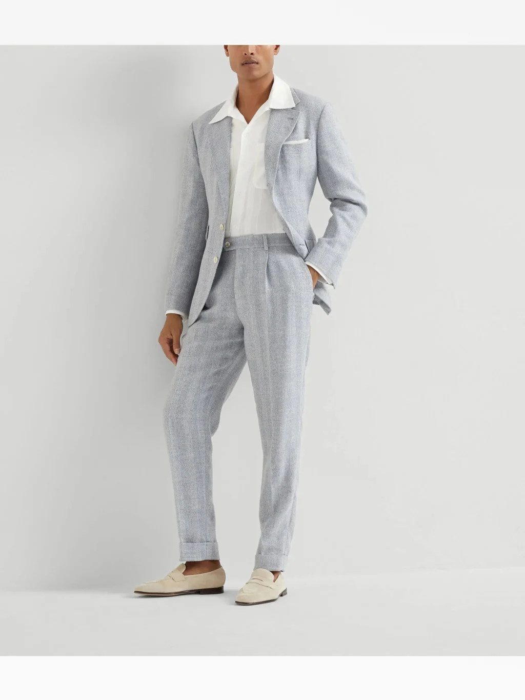 BRUNELLO CUCINELLI MEN'S GRAY LINEN SILK WOOL BLAZER - Image 3