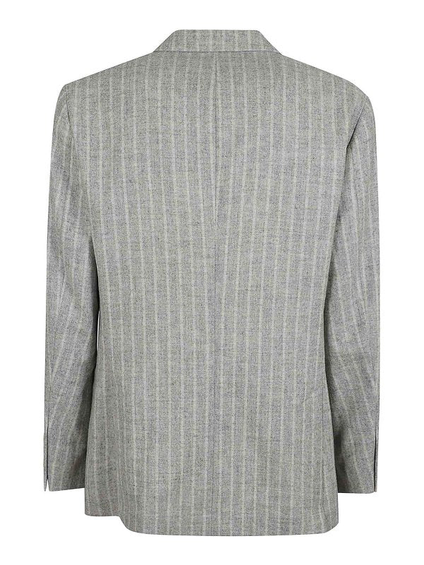 BRUNELLO CUCINELLI MEN'S GRAY PINSTRIPE DOUBLE-BREASTED SUIT - Image 2