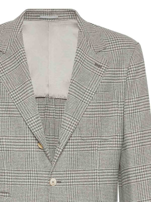 BRUNELLO CUCINELLI MEN'S GRAY PLAID DECONSTRUCTED BLAZER - Image 3