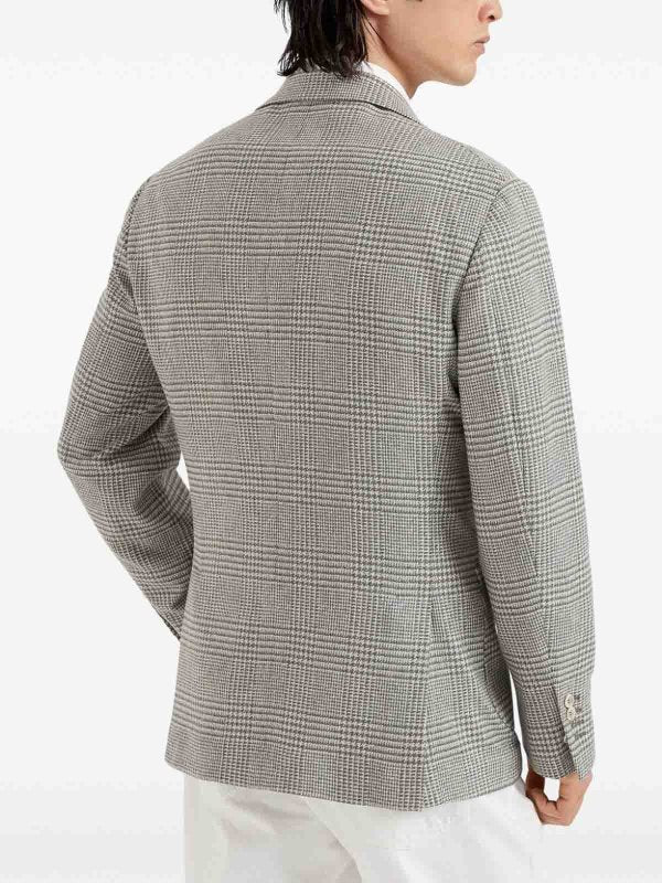 BRUNELLO CUCINELLI MEN'S GRAY PLAID DECONSTRUCTED BLAZER - Image 4