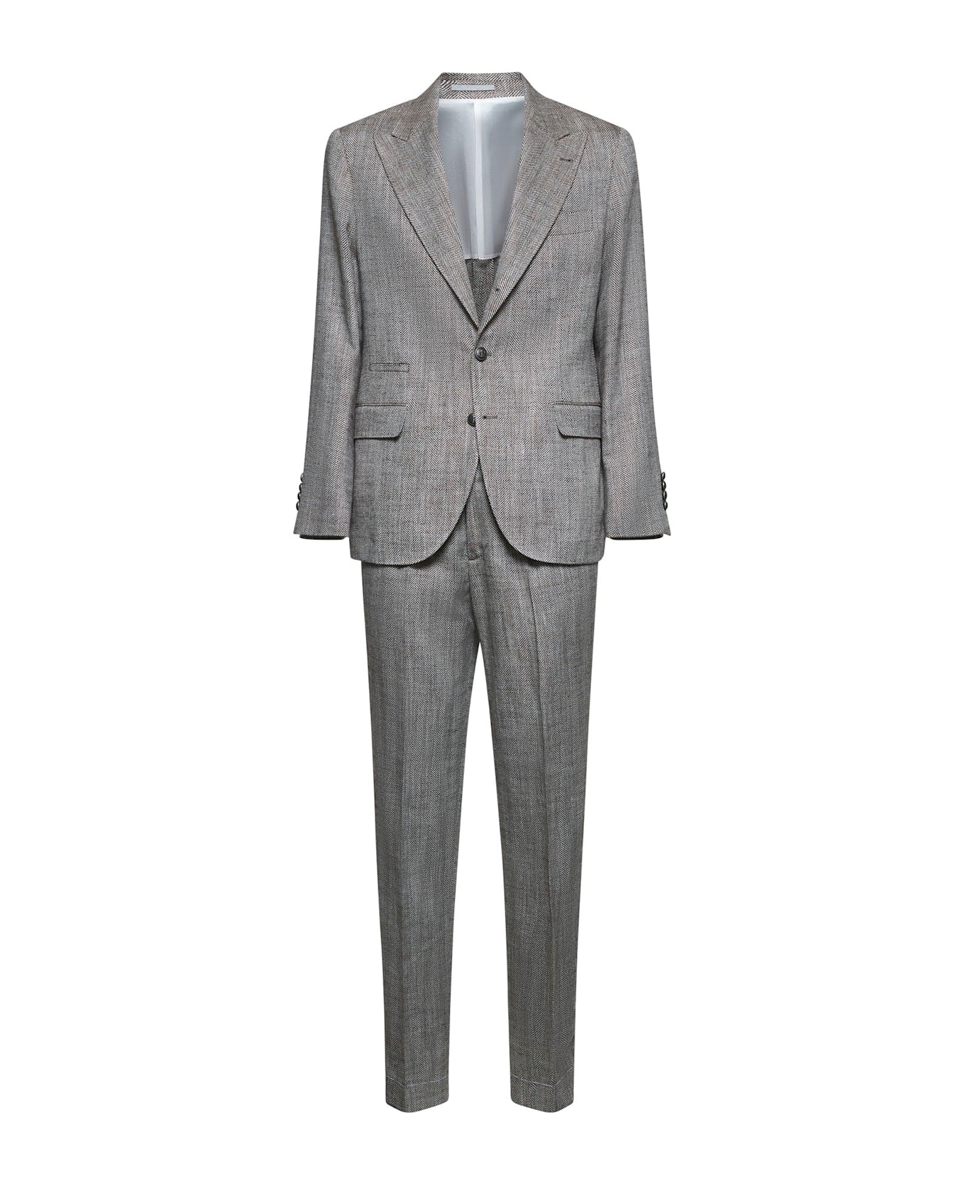 BRUNELLO CUCINELLI MEN'S GRAY SILK LINEN TAILORED SUIT