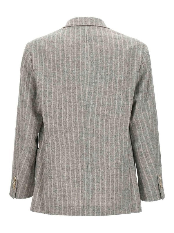 BRUNELLO CUCINELLI MEN'S GRAY STRIPED DOUBLE-BREASTED BLAZER - Image 2
