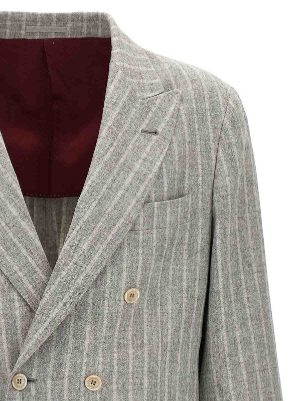 BRUNELLO CUCINELLI MEN'S GRAY STRIPED DOUBLE-BREASTED BLAZER - Image 3