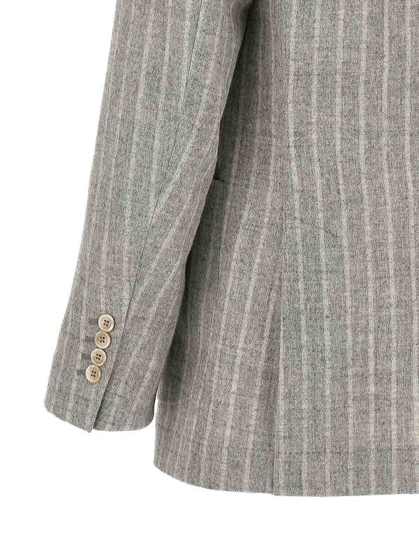 BRUNELLO CUCINELLI MEN'S GRAY STRIPED DOUBLE-BREASTED BLAZER - Image 4