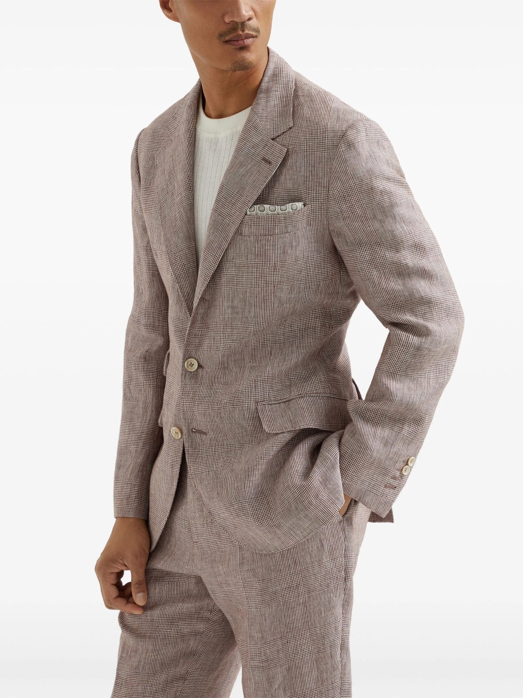 BRUNELLO CUCINELLI MEN'S GREY LINEN CHECK BLAZER - Image 3