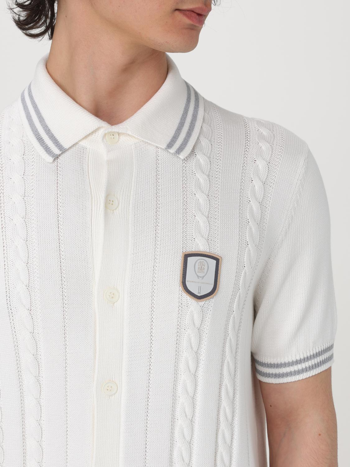 BRUNELLO CUCINELLI MEN'S IVORY CABLE-KNIT POLO SHIRT - Image 3