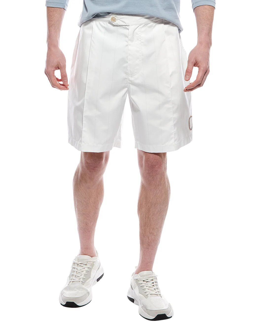 BRUNELLO CUCINELLI MEN'S WHITE PLEATED TAILORED SHORTS - Image 2
