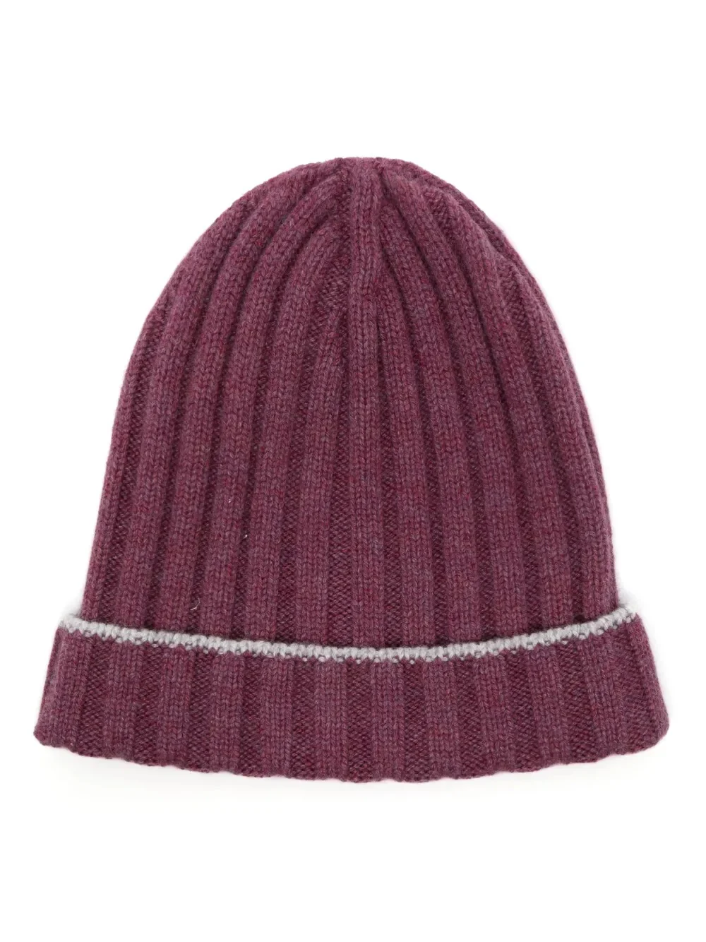 BRUNELLO CUCINELLI MEN'S BURGUNDY CASHMERE RIBBED KNIT BEANIE
