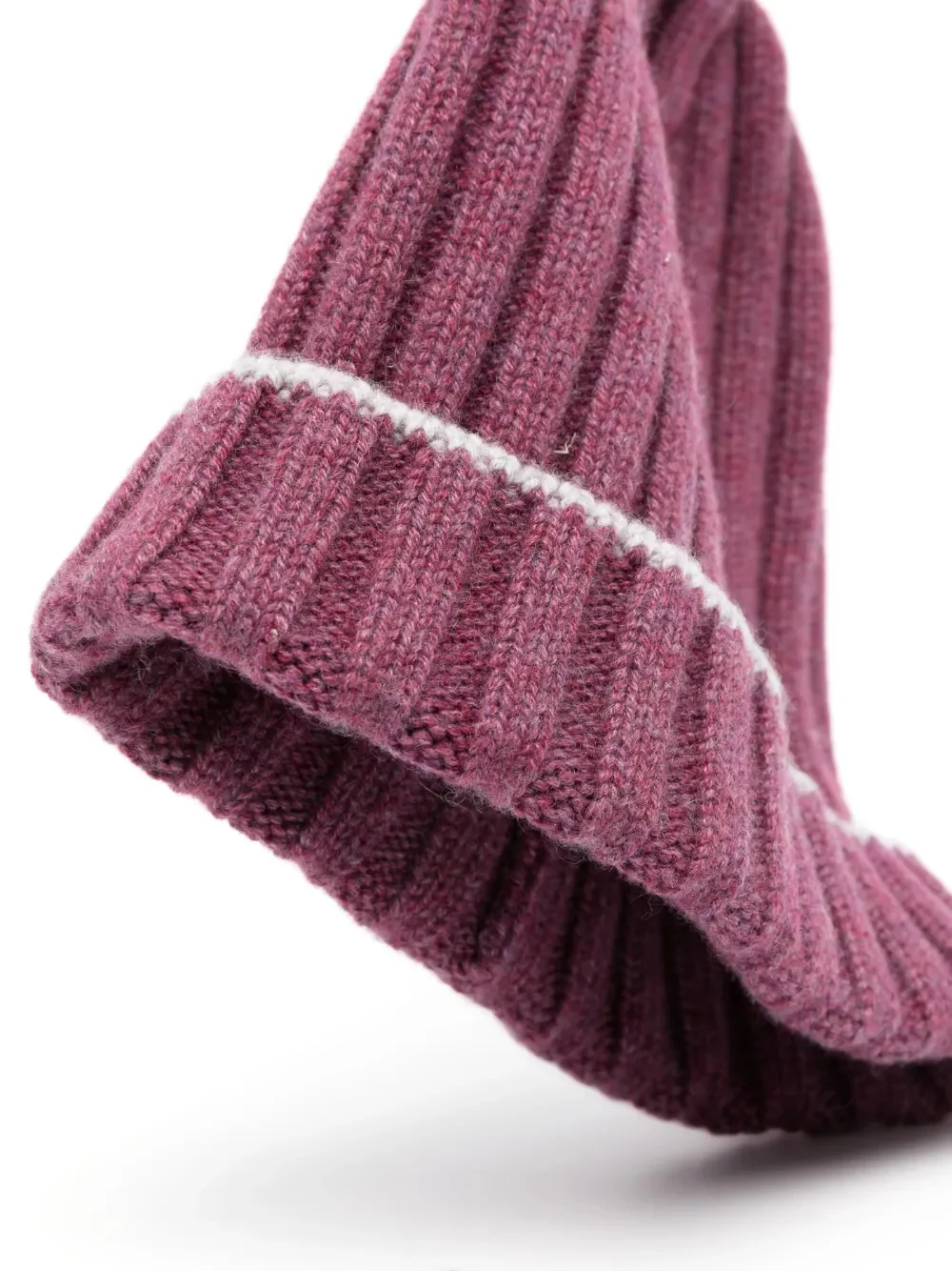 BRUNELLO CUCINELLI MEN'S BURGUNDY CASHMERE RIBBED KNIT BEANIE - Image 2