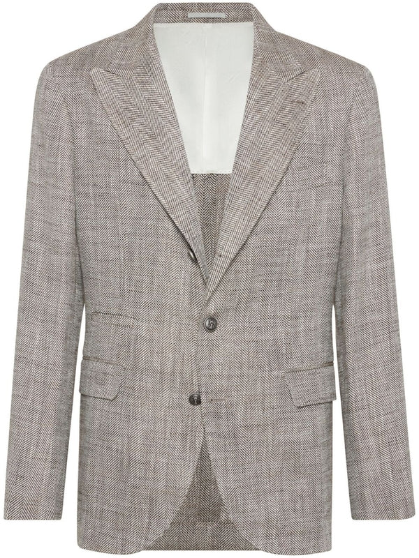 BRUNELLO CUCINELLI MEN'S HERRINGBONE SILK LINEN BLAZER