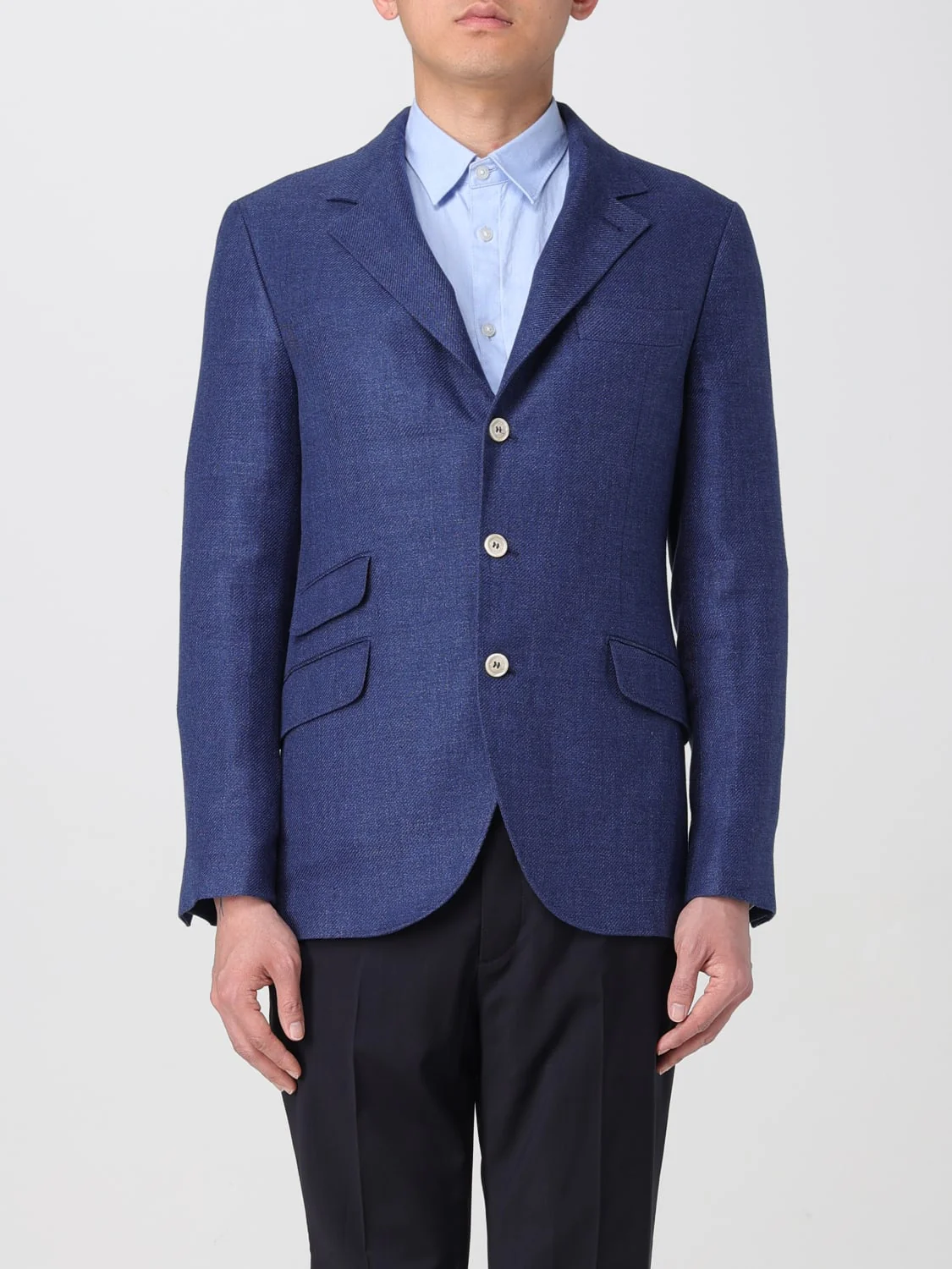 BRUNELLO CUCINELLI MEN'S INDIGO LINEN WOOL BLEND BLAZER
