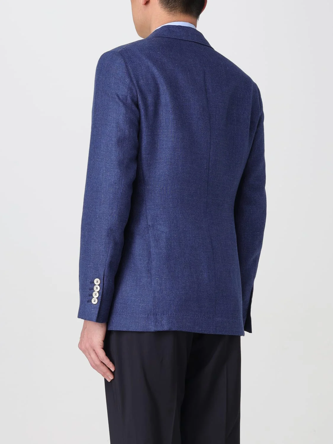 BRUNELLO CUCINELLI MEN'S INDIGO LINEN WOOL BLEND BLAZER - Image 3