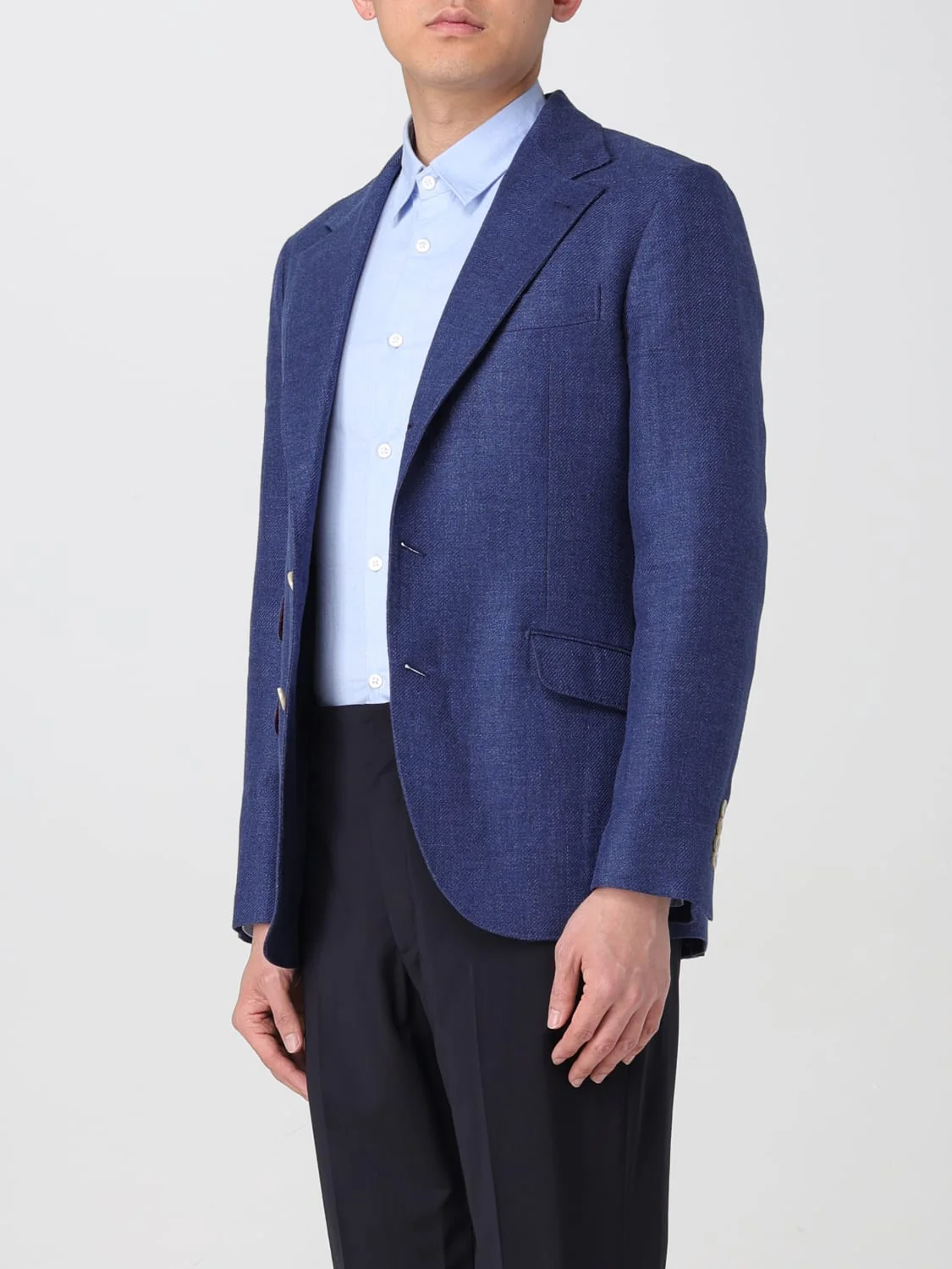 BRUNELLO CUCINELLI MEN'S INDIGO LINEN WOOL BLEND BLAZER - Image 4