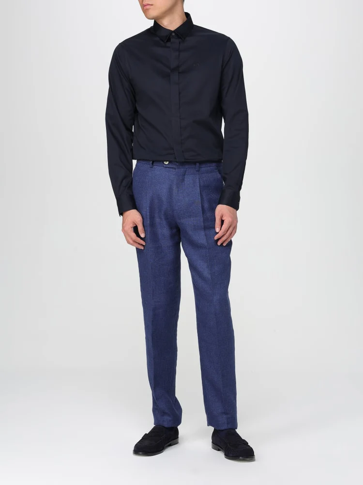 BRUNELLO CUCINELLI MEN'S INDIGO LINEN WOOL TAILORED TROUSERS - Image 2