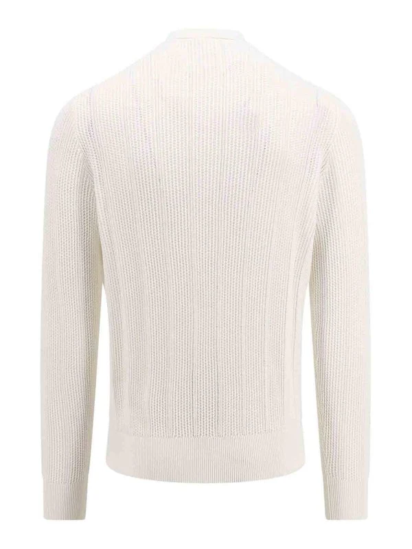 BRUNELLO CUCINELLI MEN'S IVORY KNIT POLO SWEATER - Image 2