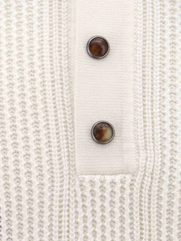 BRUNELLO CUCINELLI MEN'S IVORY KNIT POLO SWEATER - Image 3