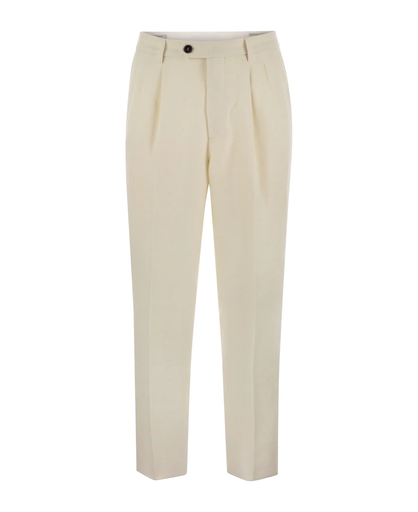 BRUNELLO CUCINELLI MEN'S IVORY LINEN SILK WOOL TROUSERS