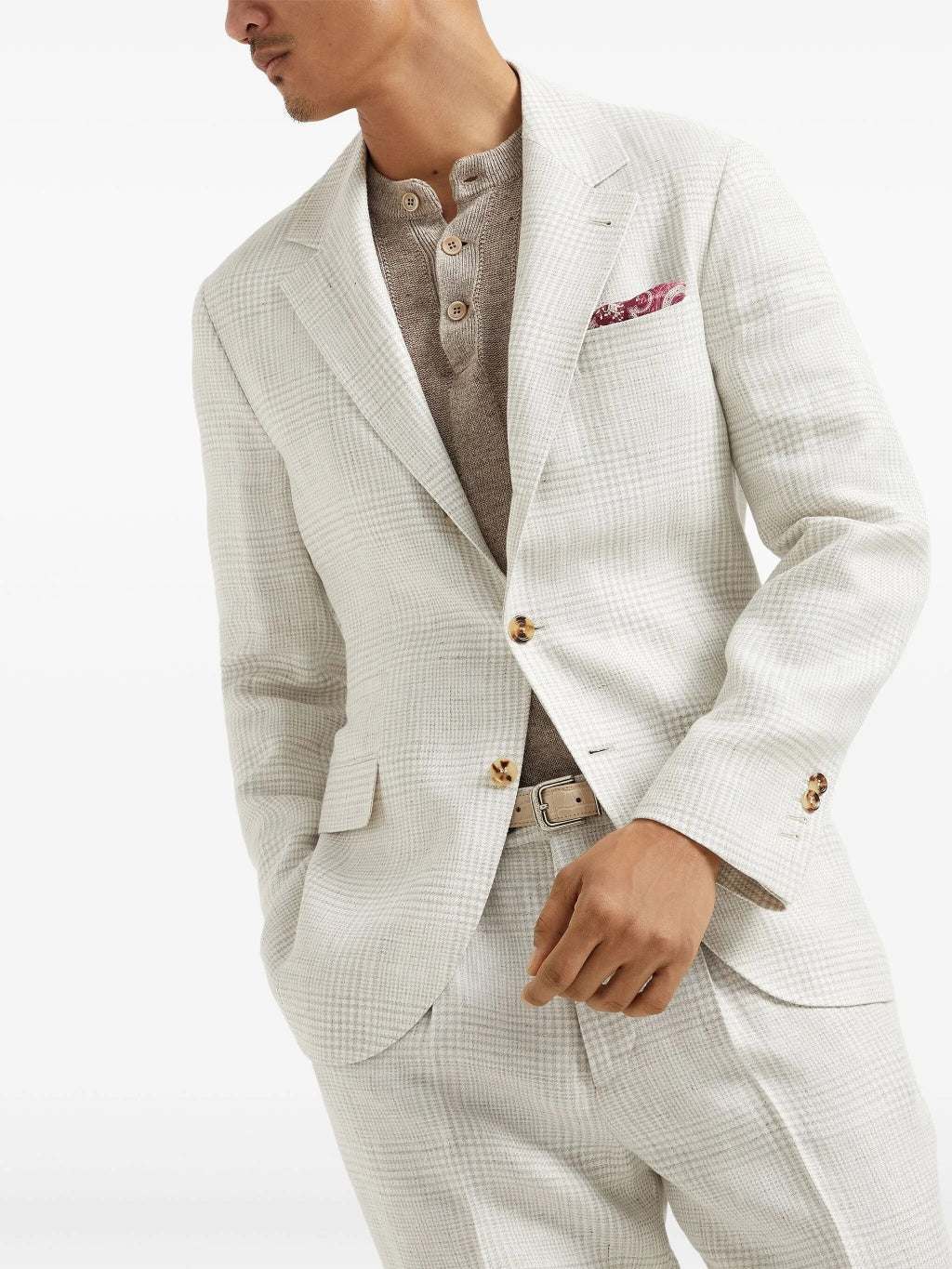 BRUNELLO CUCINELLI MEN'S IVORY LINEN WOOL BLEND BLAZER - Image 2