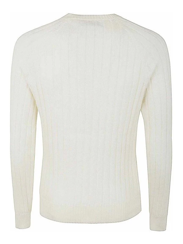 BRUNELLO CUCINELLI MEN'S IVORY RIBBED KNIT SWEATER - Image 2