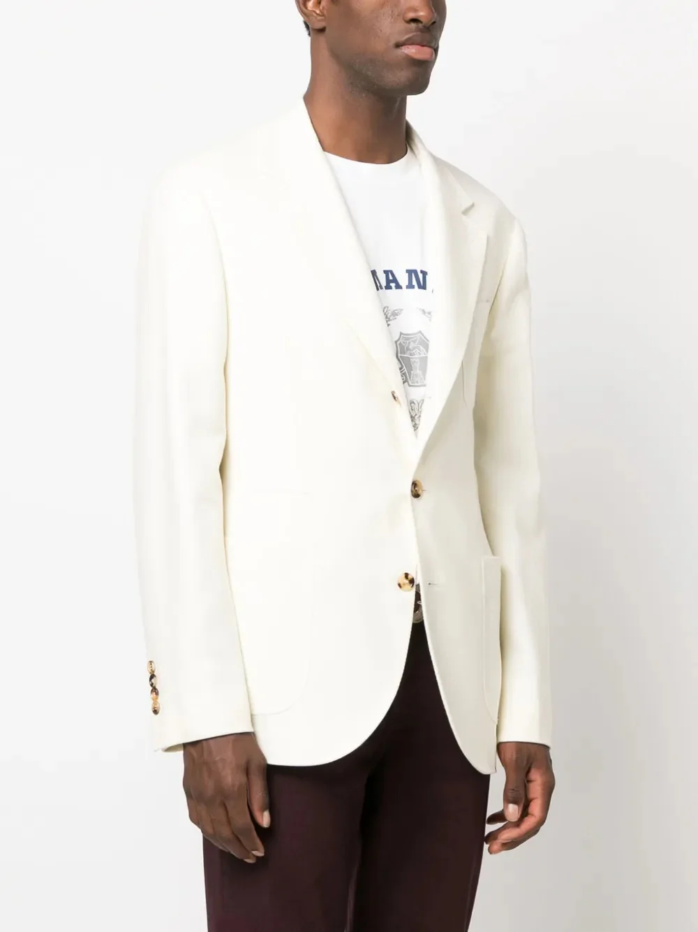 BRUNELLO CUCINELLI MEN'S IVORY SINGLE-BREASTED BLAZER - Image 3