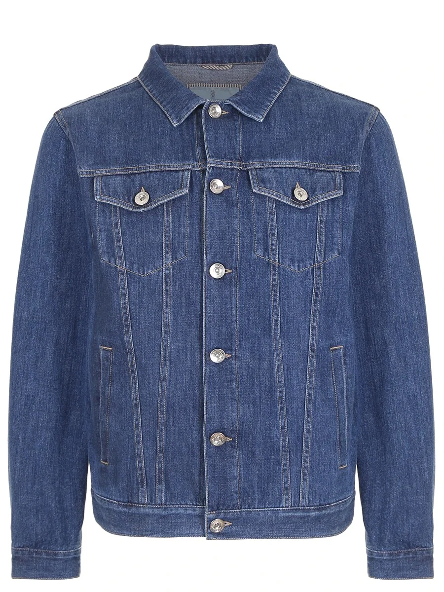 BRUNELLO CUCINELLI MEN'S MEDIUM DENIM WESTERN-STYLE JACKET