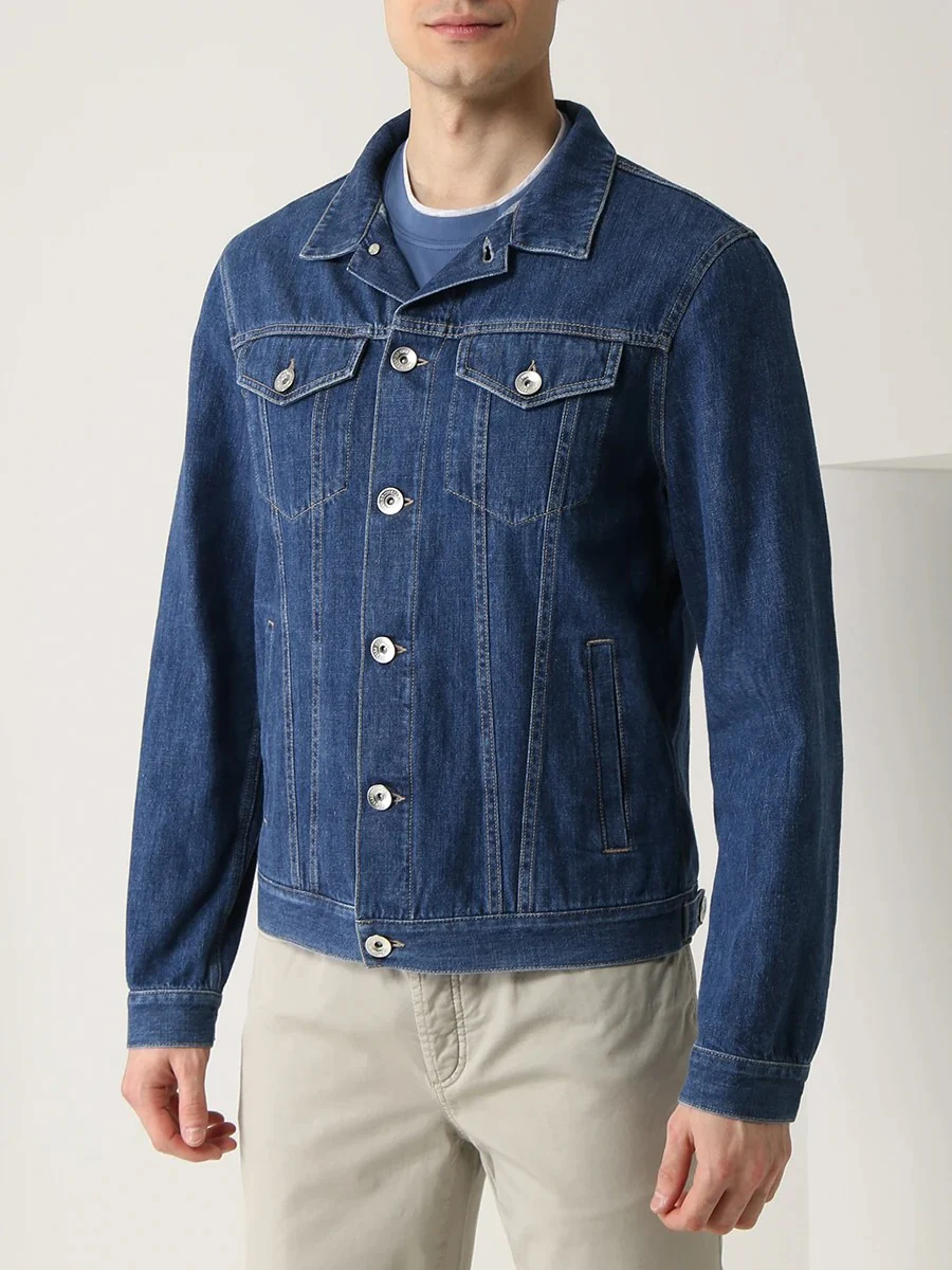 BRUNELLO CUCINELLI MEN'S MEDIUM DENIM WESTERN-STYLE JACKET - Image 2