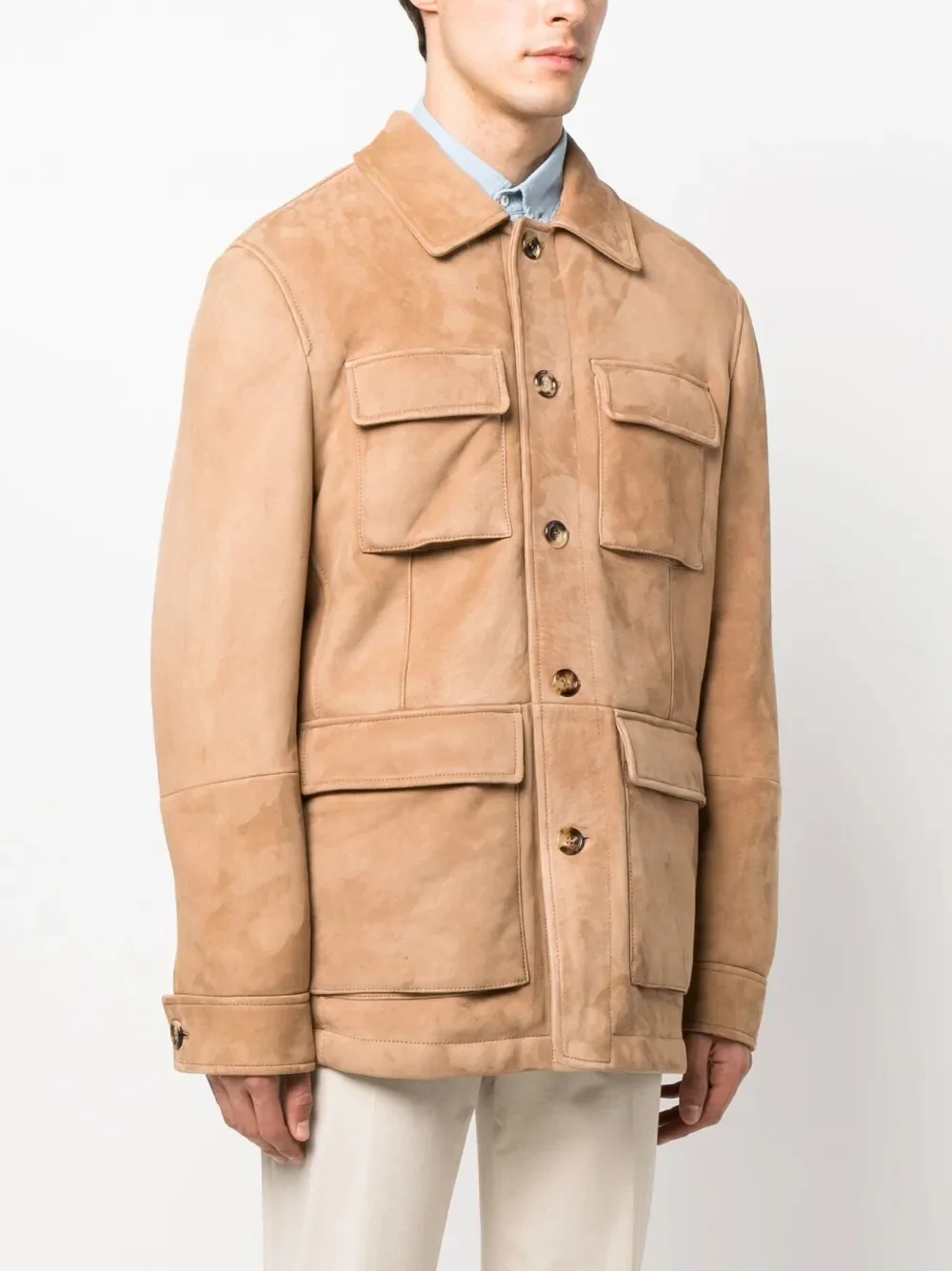 BRUNELLO CUCINELLI MEN'S TAN SUEDE UTILITY JACKET - Image 3