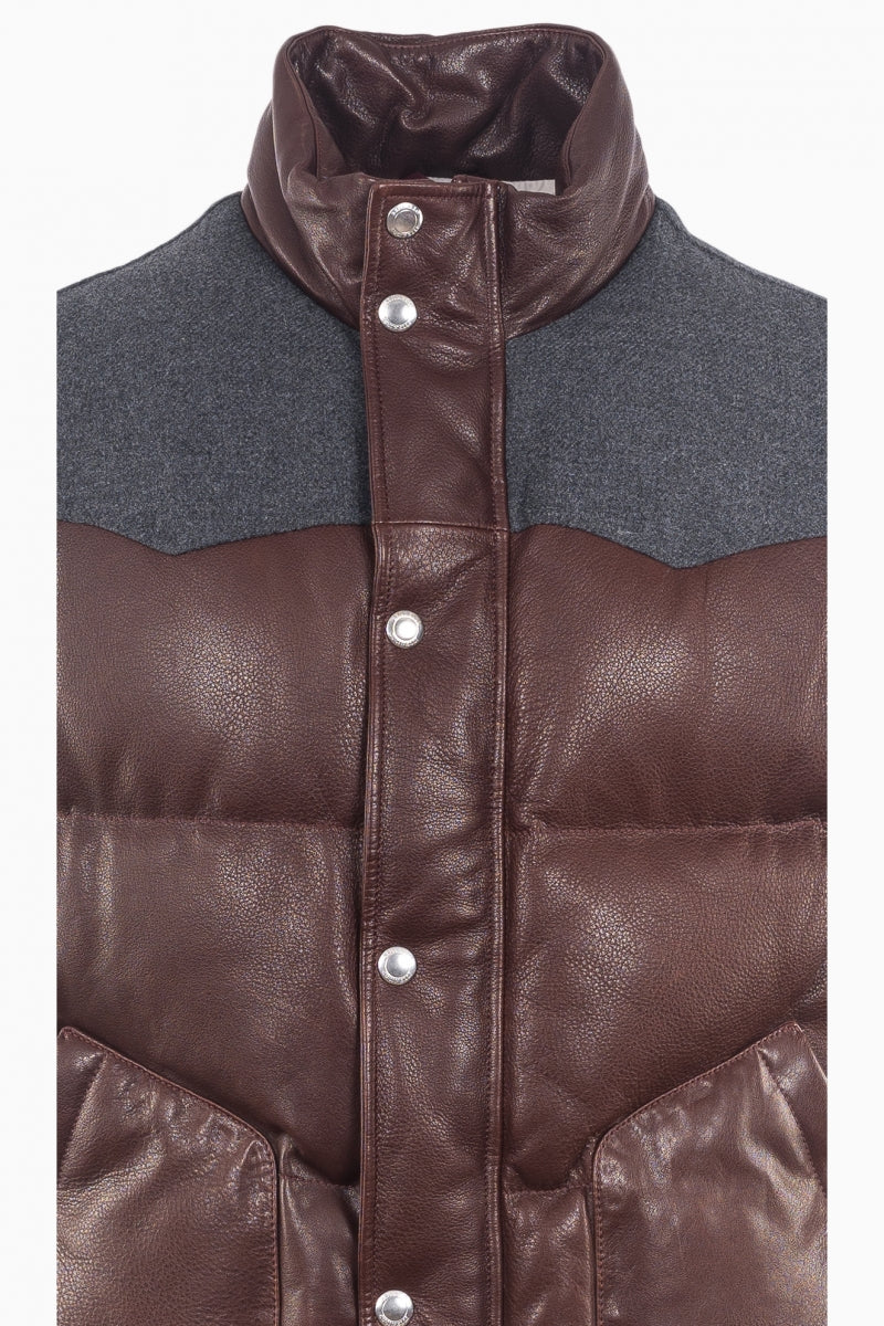 BRUNELLO CUCINELLI MEN'S BROWN LEATHER PUFFER VEST - Image 3