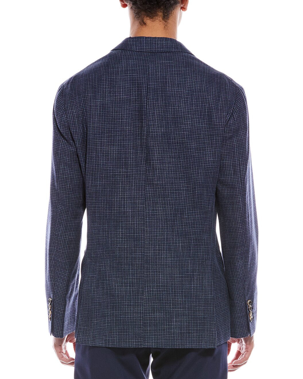 BRUNELLO CUCINELLI MEN'S BLUE CHECKERED DECONSTRUCTED BLAZER - Image 2