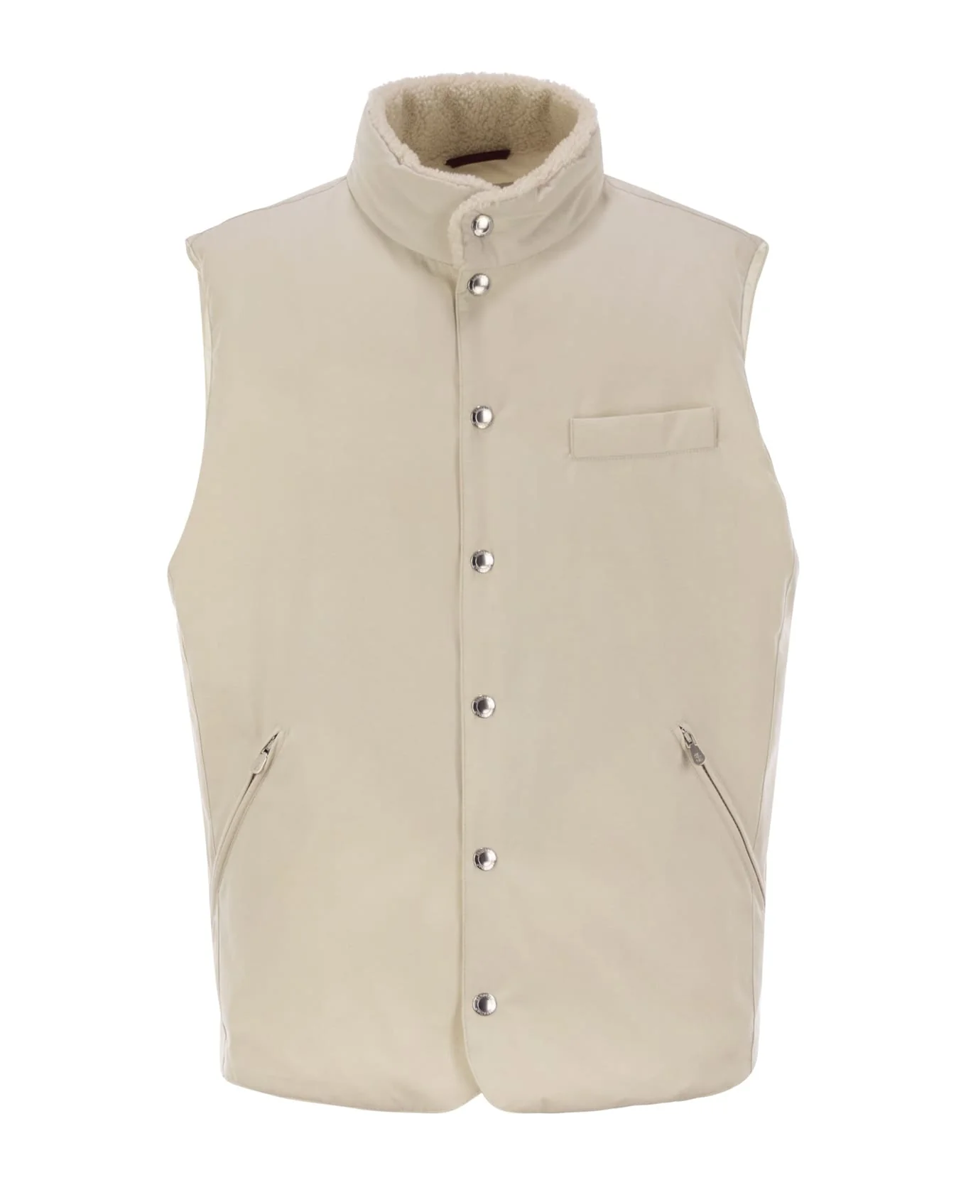 BRUNELLO CUCINELLI MEN'S ICE GRAY SLEEVELESS DOWN VEST