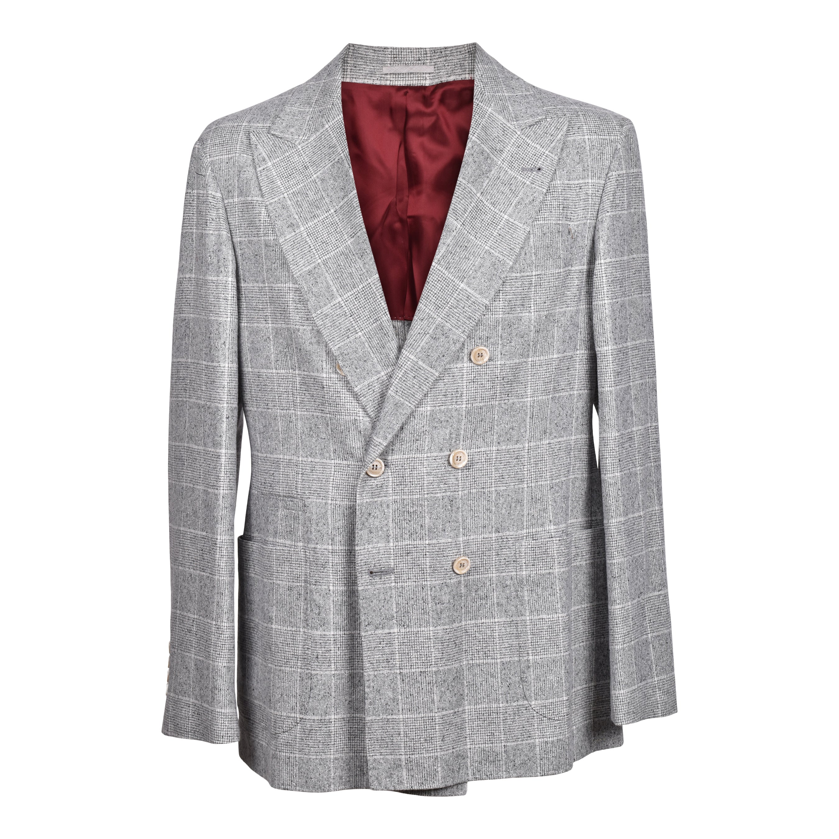 BRUNELLO CUCINELLI MEN'S PEARL GREY WOOL DOUBLE-BREASTED BLAZER