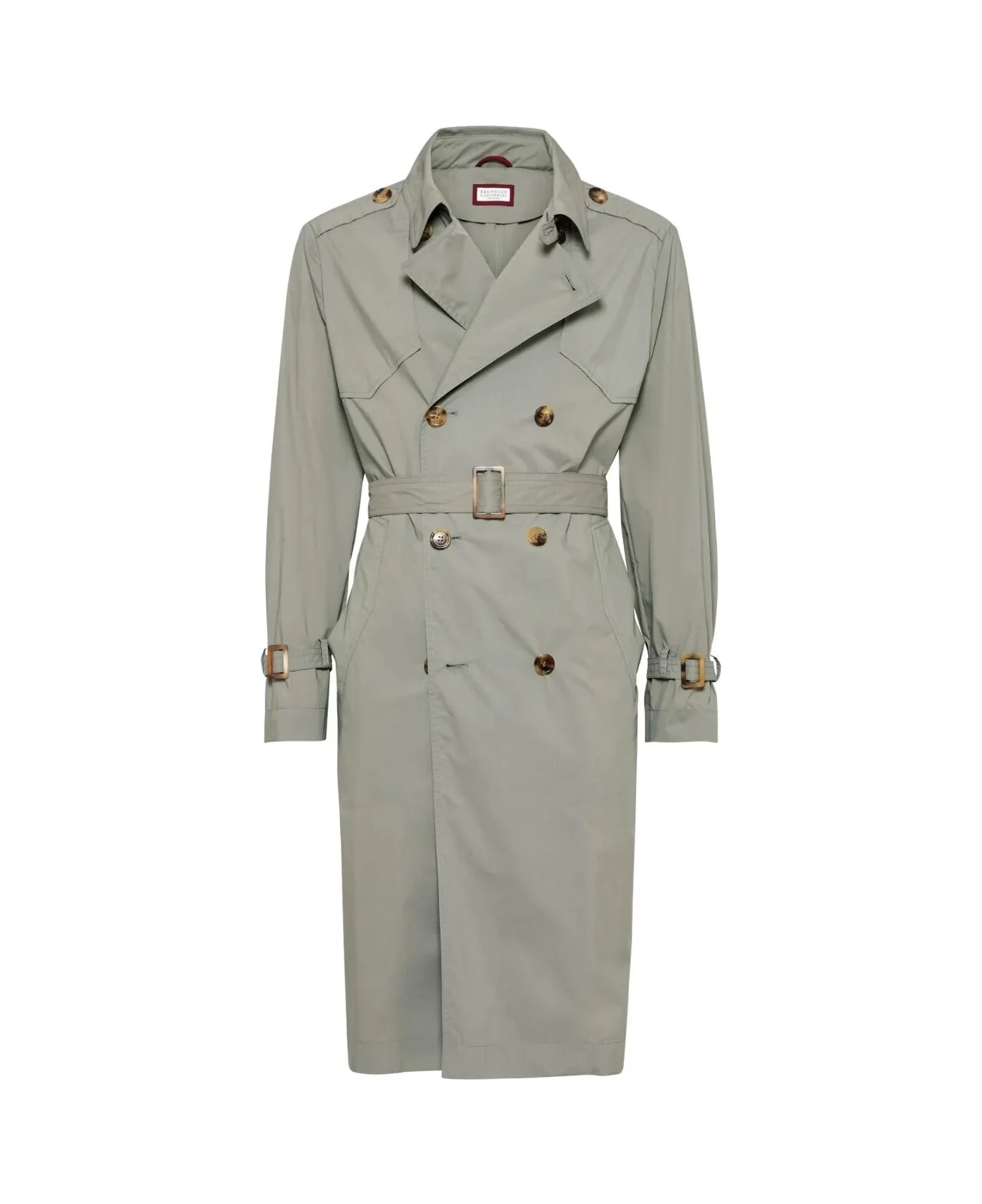 BRUNELLO CUCINELLI MEN'S KHAKI BELTED TRENCH COAT